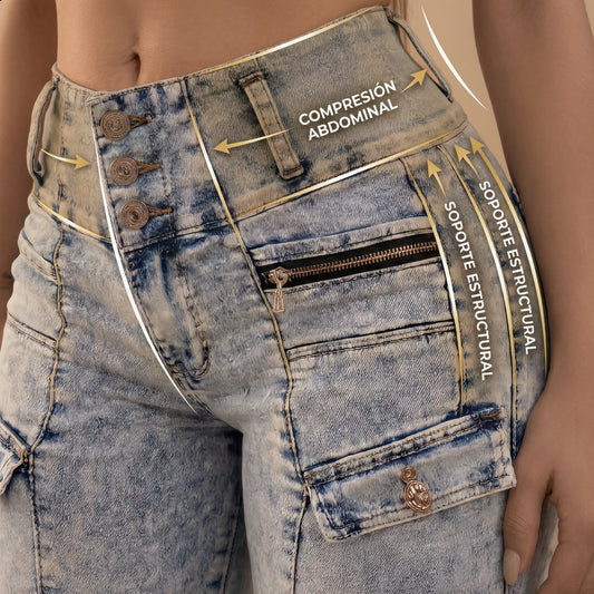 Moldea tu Silueta sin Faja. Control Inteligente de Abdomen y Levanta Glúteo en un Solo Jean.